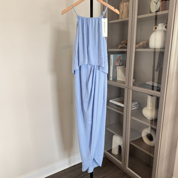 Shona Joy Luxe Frill Blue Maxi Dress NEW Sleeveless Tulip Hem Formal Wedding XXS - Picture 1 of 5